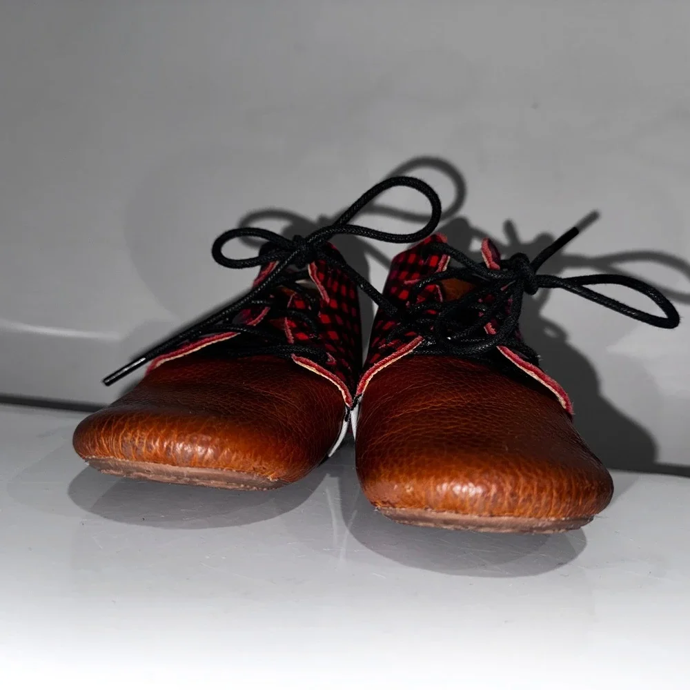 Monkey Feet Baby Boots Buffalo Plaid Leather Lace Up Chukka 18- 24 Month/ Sz 5?‎